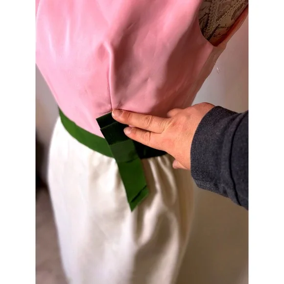 Vintage Embroidered Maxi Dress Pink Satin Bodice 60s Union Made S Mad Men era - Picture 15 of 17